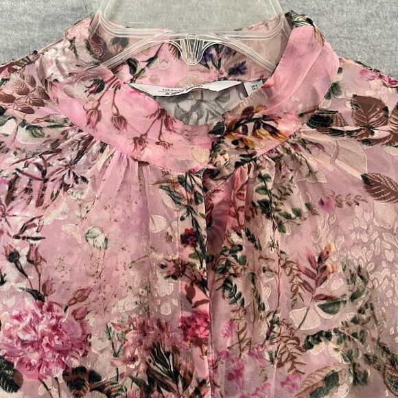 & Other Stories Ruffle Mock Neck Frilled Top Size 4 Prairie Sheer Velvet Burnout - Picture 7 of 15